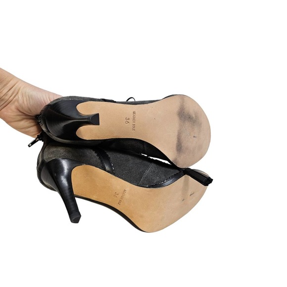 NEW Plenty Tracy Reese Dalida 36 Gray Lace Up Tassel Heel Academia Goth Leather - Picture 6 of 8